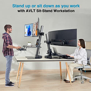 AVLT Electric Standing Desk Converter with Triple 32" Monitor Support