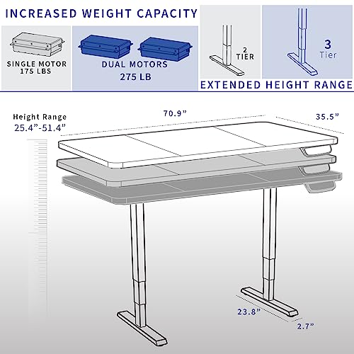 VIVO Electric Height Adjustable Stand Up Desk, Dark Walnut Table Top, Black Dual Motor Frame - 71 x 36 inch