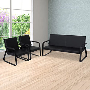 ide·o Reception Guest Chairs Set of 3 with Padded Armrests - Black