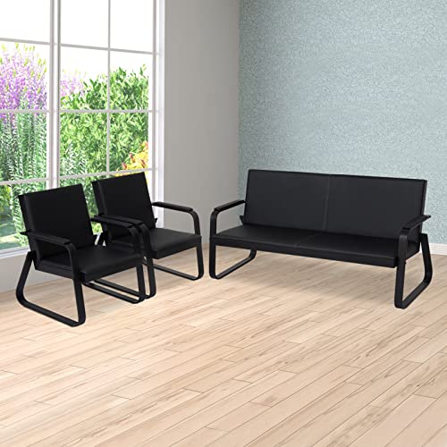 Kinfant 3 PCS Luxurious Guest Reception Chairs with Padded Arm Rest - Black