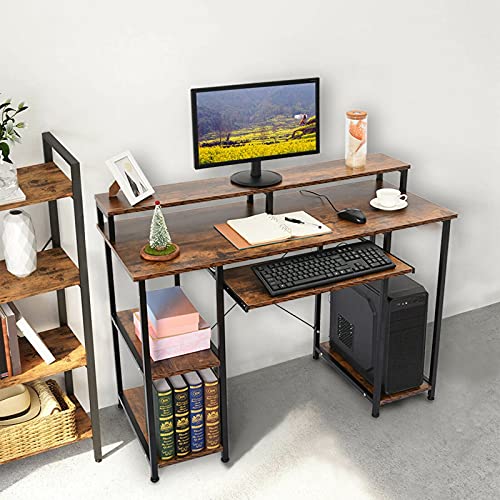 BJYX Computer Desk Workstation Home Office Student Dorm Laptop Study Gaming Table (Color : Brown(47In+amp; w/Shelf))