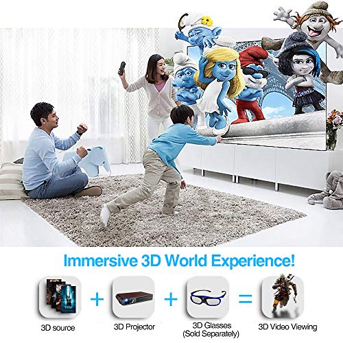 Mini DLP Wireless Pico Projector, 3D Portable WiFi Projector with Rechargeable Battery Auto Keystone/HDMI/USB, Compatible with iPhone, Android, Laptop for Home Theater, Outdoor Movies