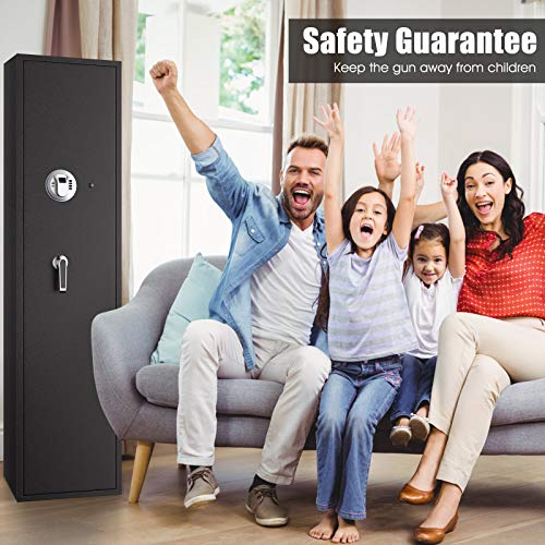 Goplus Rifle Gun Safe, Large Long Gun Safe w/Separate Pistol Lock Box, 5-Gun Safe Box w/ Digital Keypad & Emergency Keys, Electronic Gun Security Cabinet for Home (Biometric Fingerprint Recognition)
