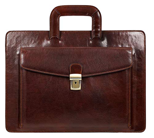 Leather Briefcase for Men Handmade Italian Bag Classy Brown Attache Case - Time Resistance