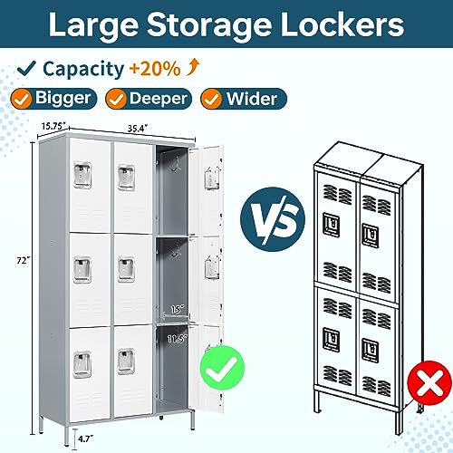 MIIIKO 3 Tier Metal Lockers 3-Wide, 72" Storage Locker Unit