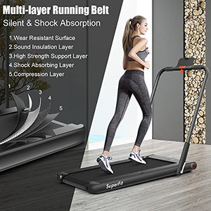 GYMAX 2 in 1 Folding Treadmill, Under Desk Electric Treadmill with LED Monitor, Remote Control, Smart App Control & Bluetooth Speaker, Flexible Running Machine for Small Space Home Gym (Black)