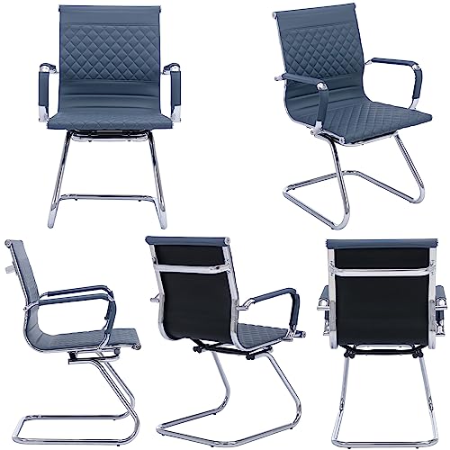 BESTANO Office Guest Chairs Set of 6 - Navy PU Leather, Mid Back