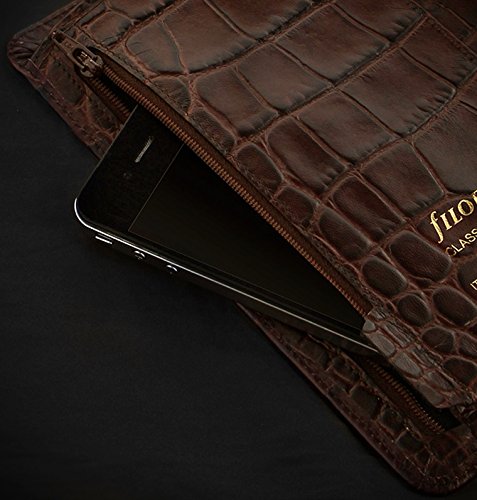 Filofax Classic Croc Print Leather Organizer Agenda Diary Calendar Bundle with DiLoro Ballpoint Pen (Chestnut 2022 with Pen, Personal Paper Size 6.73" x 3.74")