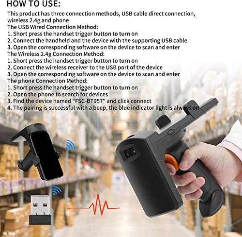MaGiLL Wireless Barcode Scanner, 2.4G Bluetooth Handheld DualMode Screen Scanning for Windows/iOS/Android