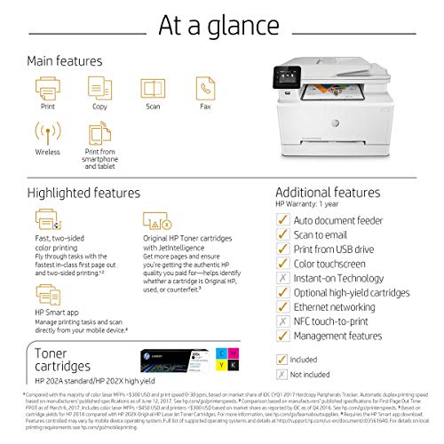 HP Laserjet Pro M281cdw All in One Wireless Color Printer, Scan, Copy and Fax with Ease with Bonus of 30 Sheets of HP Brochure Paper (T6B83A) - Premier Edition