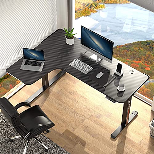 Eureka Ergonomic Standing Desk 61", Electric Height Adjustable L Shaped Corner Desk Home Office Standing Computer Desk Modern Workstation Writing Desk Table with Free Large Mouse Pad, Black Left Side