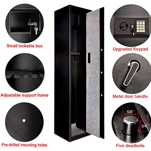 Large Rifle Safe, Long Gun Safe for Rifle Shotgun for Home, Quick Access 5-6 Gun Storage Cabinet (with/Without Scope) with Handgun Lockbox Slient Mode (Keyboard PIN Code)