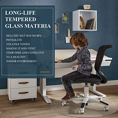 KIAYACI Tempered Glass Chair Mat 48" Round x 1/4" Thick for Carpet or Hard Floor