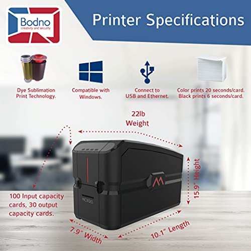 Matica MC320 Direct-to-Card Dual Sided ID Card Printer & Complete Supplies Package with Bodno Bronze Edition ID Software