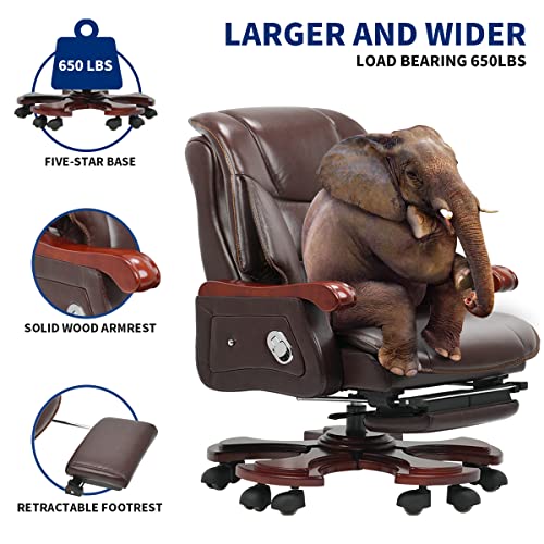 Kinnls Jones Massage Office Chair with Footrest and Genuine Leather Recliner