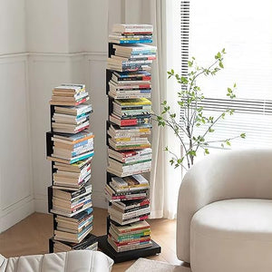 PIcube Metal Invisible Book Tower - Heavy Duty Spine Bookshelf Stand for Small Spaces - Brown, Modern Design