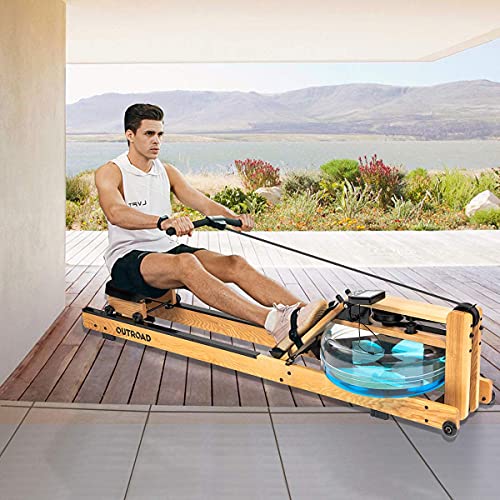 Outroad Rowing Machine for Home Gym Use, Water Wooden Rower with LCD Monitor, Outdoor Indoor Fitness Exercise Training Sports Equipment