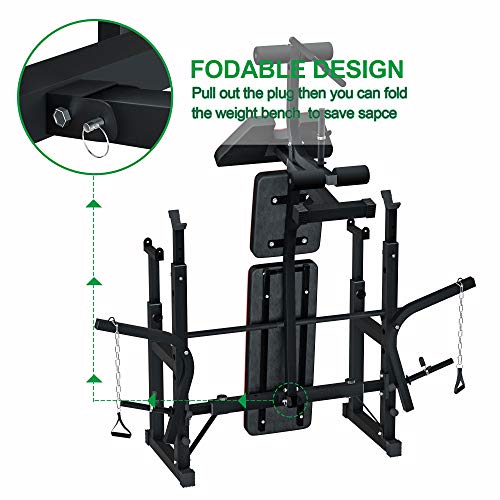 Adjustable MultiFunction Foldable Weight Bench and Fitness Barbell Rack Commercial Weight Lifting Support w/Leg Developer Arm Training Equipment Home Gym Full-Body Strength Workout Exercise