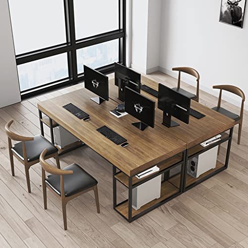 Solid Wood Computer Desk with Storage Rack, Wrought Iron, 5cm Thick - 200x80x75cm