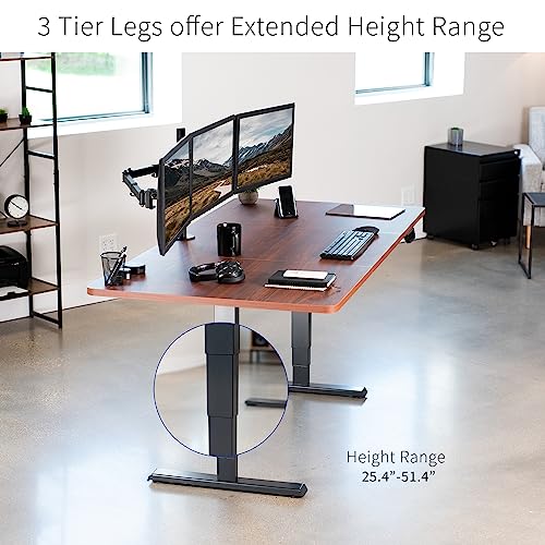 VIVO Electric Height Adjustable Stand Up Desk, Dark Walnut Table Top, Black Dual Motor Frame - 71 x 36 inch