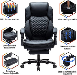 Kasorix Big and Tall Executive Office Chair with Footrest - 400lbs Capacity, Faux Leather, Black