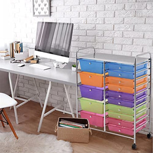 AuLYn 15 Drawer Rolling Storage Cart Organizer Multi Color Home Furniture
