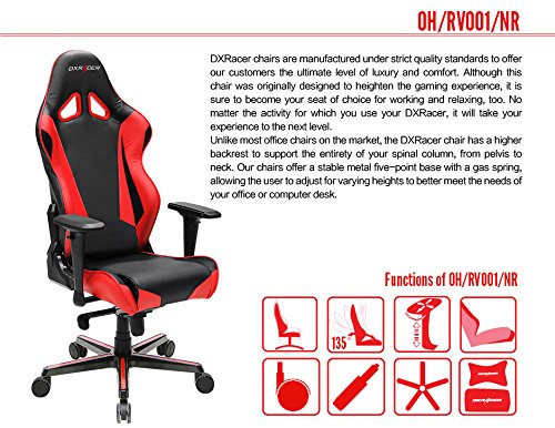 DXRacer OH/RV001 Racing Bucket Seat Office Chair Gaming Ergonomic with Lumbar Support (Black, Red)