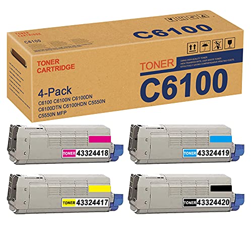 (1BK+1C+1M+1Y, 4PK) C6100 43324420 43324419 43324418 43324417 Toner Cartridge Replacement for OKI C6100 C6100N C6100DN C6100DTN C6100HDN C5550N C5550N MFP Toner Kit Printer