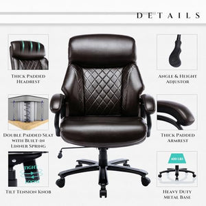 COLAMY Big and Tall Office Chair 400lbs Heavy Duty Executive Desk Chair - Diamond Brown