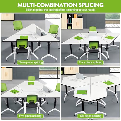 Ysjndasm Trapezoidal Conference Room Table - Folding Mobile Training Table with Locking Wheels, 47.2 x 23.6 x 29.5 inch (4 Pack)