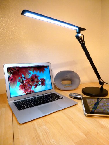 Lightwell S450 by Lumiy - Ultra Bright LED Light Panel Desk Lamp (Midnight Black with Base)