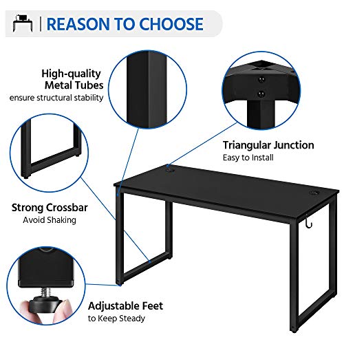 YAHEETECH Home Office Modern Desk & Chair Set, 55" Large Simple Computer Desk with Mesh Mid-Back Height Adjustable Office Chair, Long Writing/Work Desk, Mesh Swivel Chair with Lumbar Support, Black