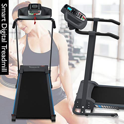 SereneLife Smart Electric Folding Treadmill – Easy Assembly Fitness Motorized Running Jogging Exercise Machine with Manual Incline Adjustment, 12 Preset Programs | SLFTRD20 Model