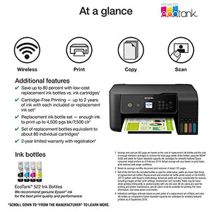 Epson EcoTank ET 2700 Series All-in-One Supertank Inkjet Printer for Cartridge-Free Home Printing, Wireless, Activated Print Print Copy Scan, 1.44" Screen, High-Speed USB (Black)