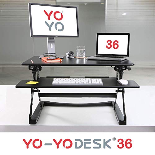 Yo-Yo DESK 36 Height-Adjustable Standing Desk. Superior sit-Stand Solution Suitable for All workstations and Standing Desk workplaces. (Black, 36")