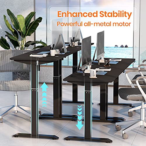 Electric Adjustable Height Standing Desks for Home Office, 48 x 24 Inches Splice Board, Sit Stand Computer Desk, Black Frame/Black Top