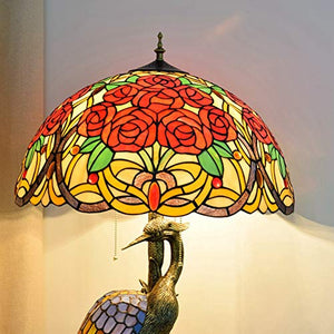 Xihe Tiffany Antique Table Lamp 20" Female Bird Desk Lamp - Colored Roses Glass Lampshade