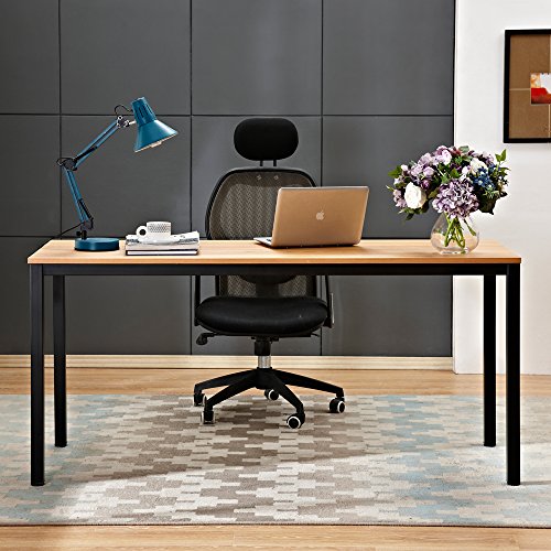 DlandHome 63 inches X-Large Computer Desk, Composite Wood Board, Decent and Steady Home Office Desk/Workstation/Table, BS1-160TB Teak and Black Legs, 1 Pack