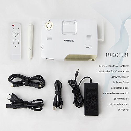 Projector Full 3D 4K Decoding Built-in Interactive Portable Projector 15000mah Battery 2500 Lumens for School Education Classroom Office