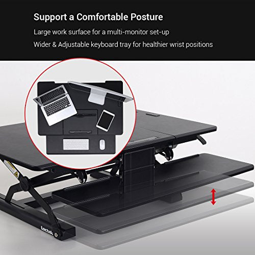 Loctek - Standing Desk 36" Wide Platform Computer Riser, Height Adjustable Removable Keyboard Tray with Document Holder & USB Port (PL36M, Mahogany)