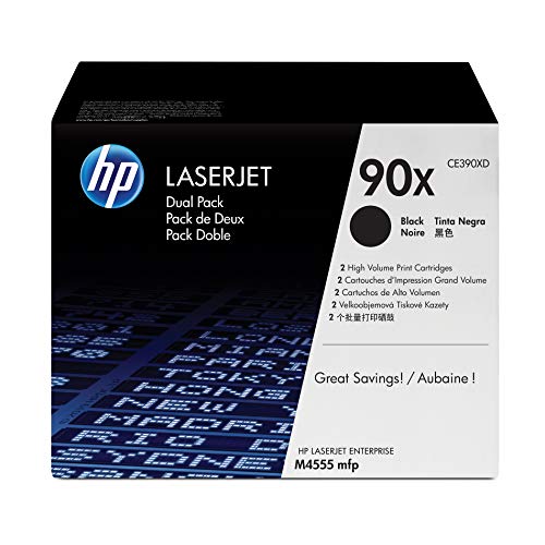HP 90X (CE390X) BlackToner Cartridge High Yield, 2 Toner Cartridges (CE390XD) for HP LaserJet Enterprise 600 M4555