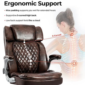 HOMYEDAMIC High Back Office Chair with Adjustable Arms - PU Leather Executive Chair for Back Pain (7012-Brown)