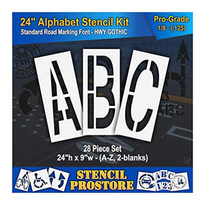 Pavement Stencils - 24 inch Alphabet KIT Stencil Set - (28 Piece) - 24" x 9" x 1/8" (128 mil) - Pro-Grade