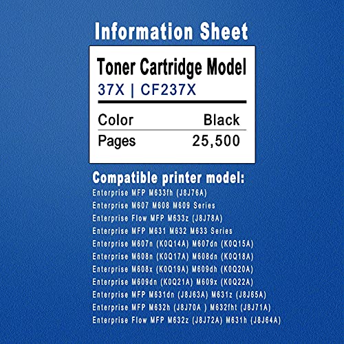 1-Pack 37X | CF237X High Yield Toner Cartridge (Black) Compatible Replacement for HP CF237X Enterprise M607dn M608n M608dn M608x M609dh M609dn M609x MFP M631dn M631z M632h M632fht Printer Cartridge