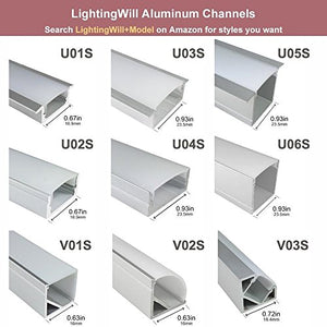 LightingWill U Shape LED Aluminum Channel 20Pack - Anodized Silver 6.6ft/2M - 36x24mm - 20mm Width - for Cabinet Kitchen LED Strip Lighting