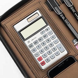 KGEZW A4 Leather Portfolio Binder Padfolio Organizer with Calculator Zipper Briefcase Notebook File Folder (Color : A)
