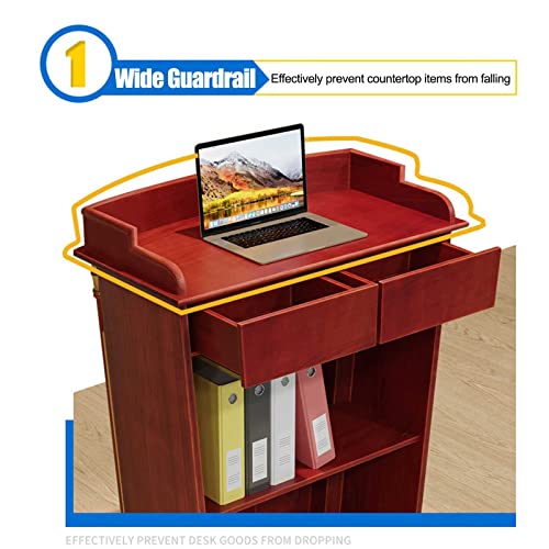 Luxury Wood Podium with Wide Reading Surface - Red, Heavy Duty - Ideal for Church, Office, School, Home