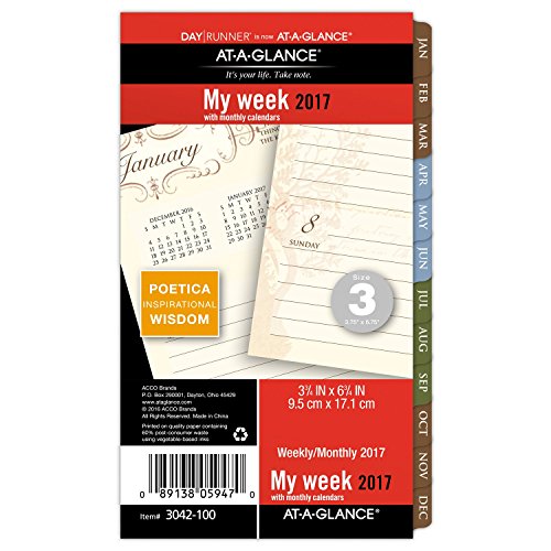 Day Runner Weekly / Monthly Planner Refill 2017, 3-3/4 x 6-3/4", Size 3, Poetica (3042-100)