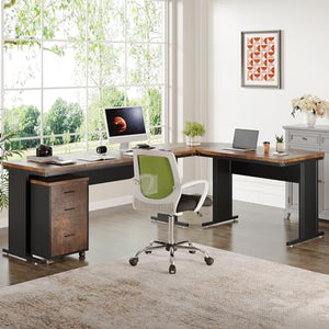 Tribesigns 83" L-Shaped Executive Desk with 3-Drawer Cabinet