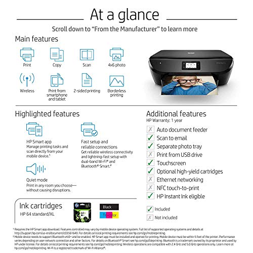 HP ENVY Photo 6255 Wireless All-in-One Printer, Works with Alexa (K7G18A)